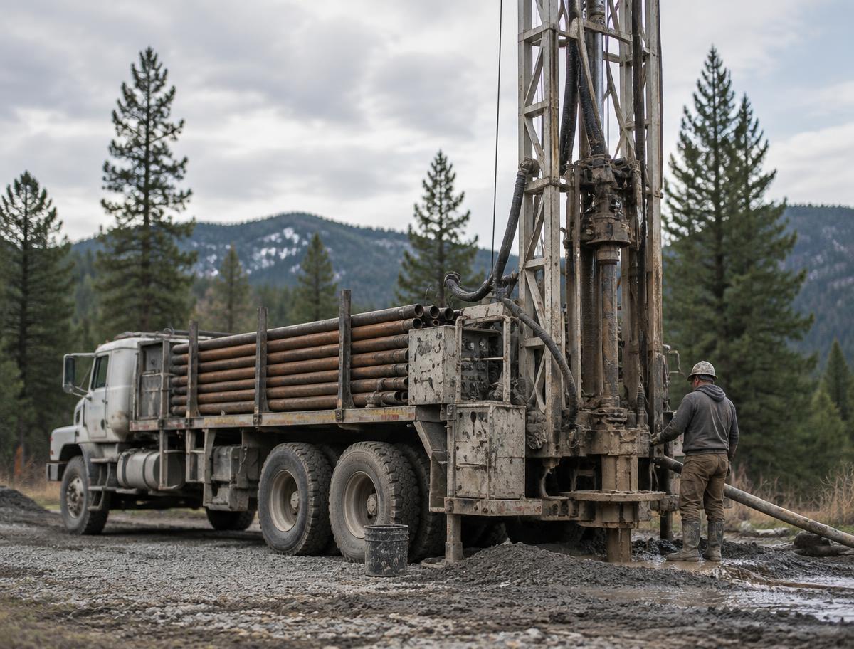 Well Worx drilling rig working a rural mountain property
