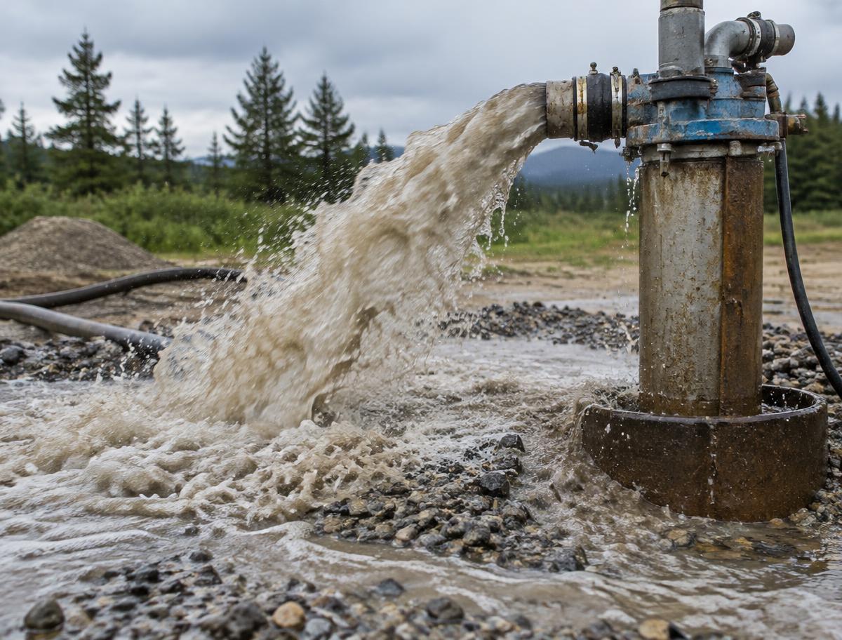 Water surging from a well casing during development
